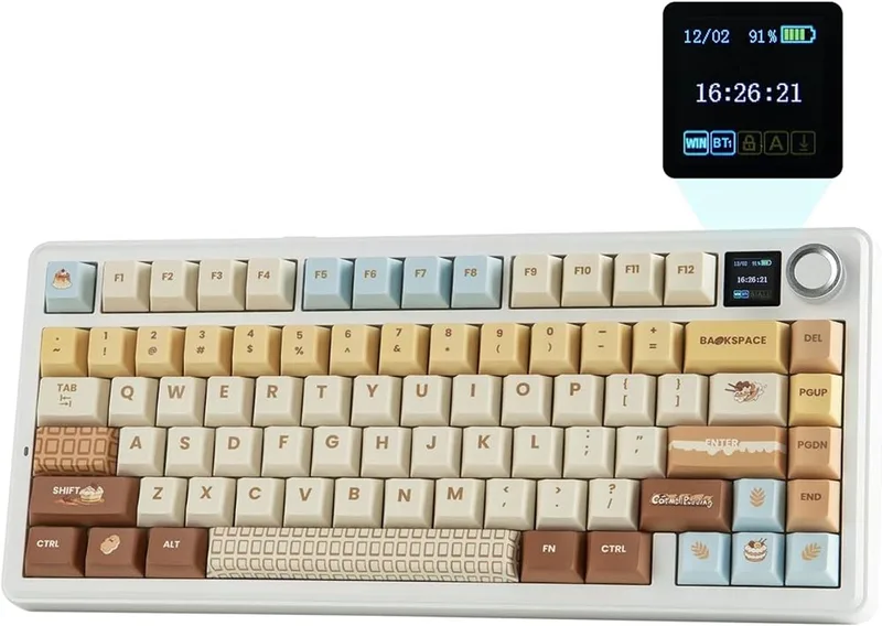 x AULA F75 MAX - Karamel - Mechanisch Draadloos Toetsenbord - RGB - 75% - QWERTY - Gaming Keyboard - Leobog Reaper Switch van EPOMAKER, Bruin, US – cover