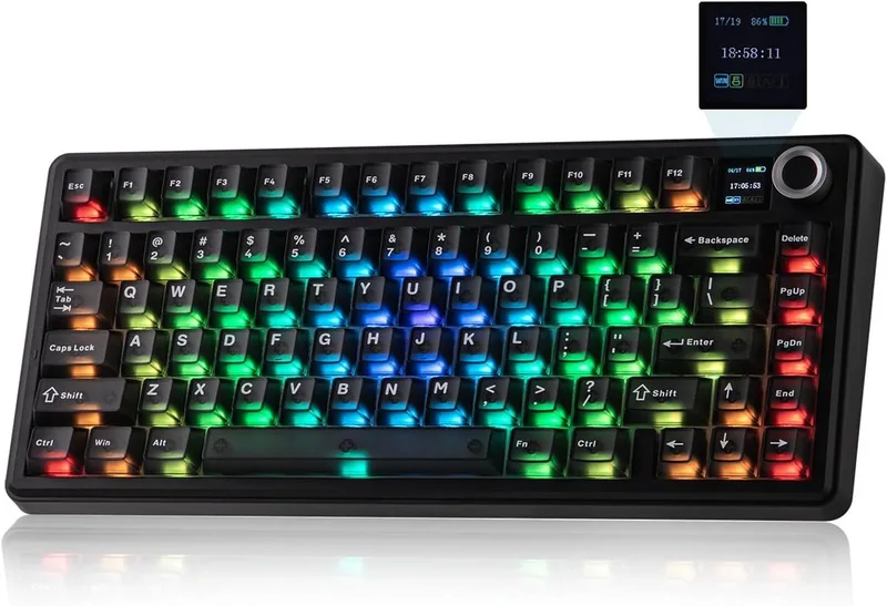 x AULA F75 MAX - Mechanisch Draadloos Toetsenbord - RGB - 75% - QWERTY - Gaming Keyboard - Leobog Reaper Switch van EPOMAKER, Zwart, US – cover