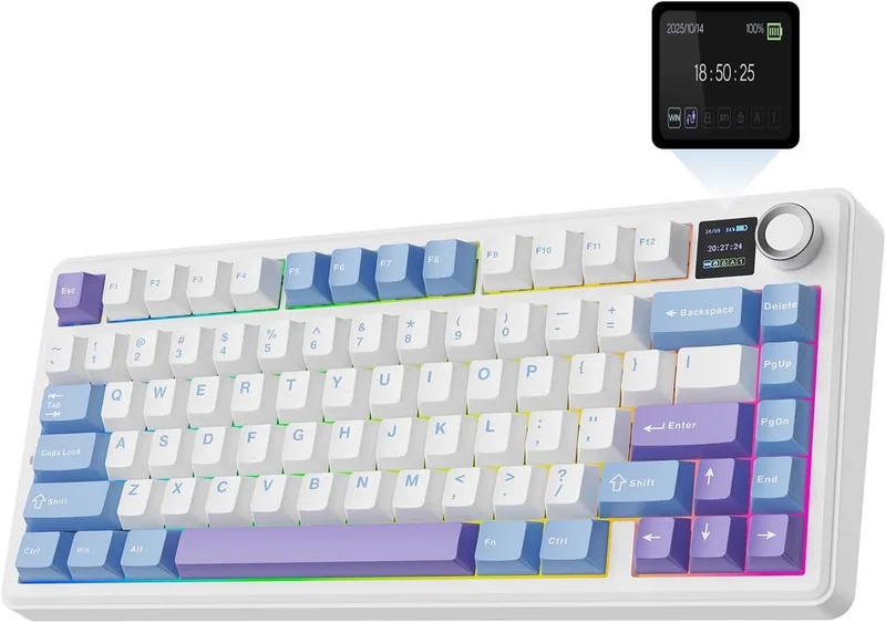 x AULA F75 MAX - Wit/Blauw - Mechanisch Draadloos Toetsenbord - RGB - 75% - QWERTY - Gaming Keyboard - Leobog Reaper Switch van EPOMAKER, Licht Blauw, US – cover