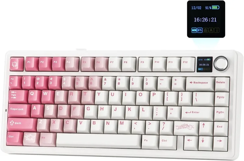 x AULA F75 MAX - Wit - Mechanisch Draadloos Toetsenbord - RGB - 75% - QWERTY - Gaming Keyboard - Leobog Reaper Switch van EPOMAKER, Roze, US – cover
