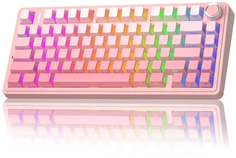 x AULA F75 - Mechanisch Draadloos Toetsenbord - RGB - 75% - Qwerty - Gaming Keyboard - Reaper Switch van EPOMAKER, Roze, US – cover