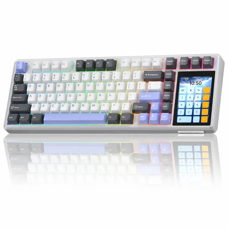 x AULA L99 - Wit / Blauw - Mechanisch Gaming Toetsenbord – 96% Layout – Groot LCD Display – RGB – Tri-Mode – Hot-Swappable – Draadloos & Bedraad de EPOMAKER, Blanc, Bleu – jaquette