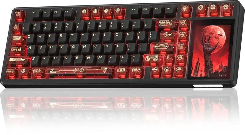 x AULA L99 - Zwart / Rood - Mechanisch Gaming Toetsenbord – 96% Layout – Groot LCD Display – RGB – Tri-Mode – Hot-Swappable – Draadloos & Bedraad by EPOMAKER, Black, Red – cover