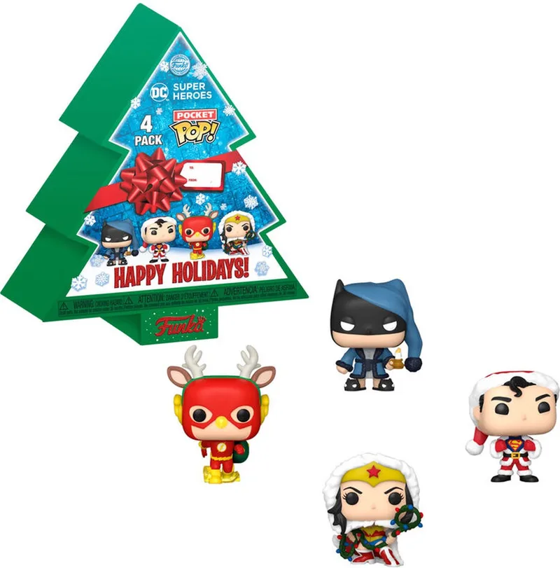 DC Super Heroes Pocket Pop Holiday Tree 4-Pack - Flash, Batman, Superman, Wonder Woman by Funko – cover 1 of 3