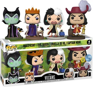 Disney Villains Funko Pop Vinyl: Maleficent/Evil Queen/Cruella De Vil/Captain Hook 4-Pack van Funko – cover 1 van 2