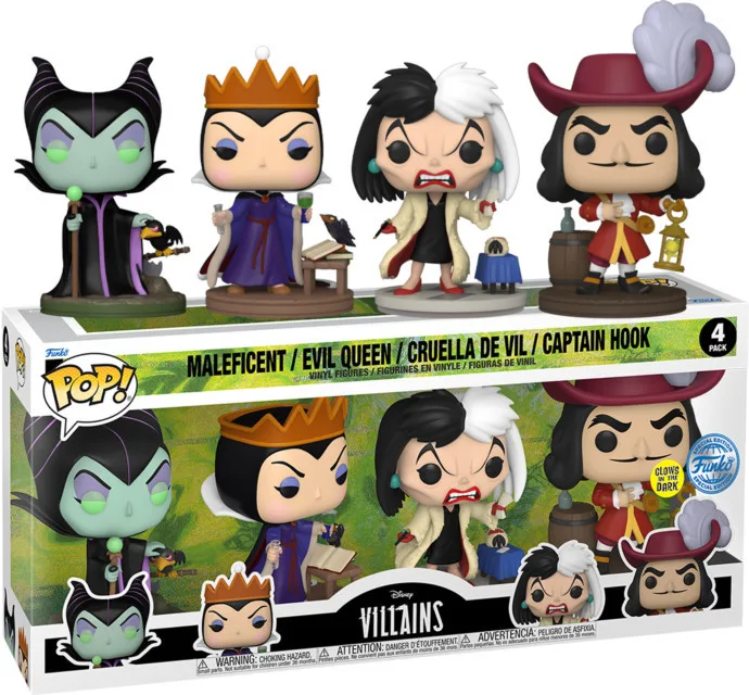 Disney Villains Funko Pop Vinyl: Maleficent/Evil Queen/Cruella De Vil/Captain Hook 4-Pack van Funko – cover 1 van 2