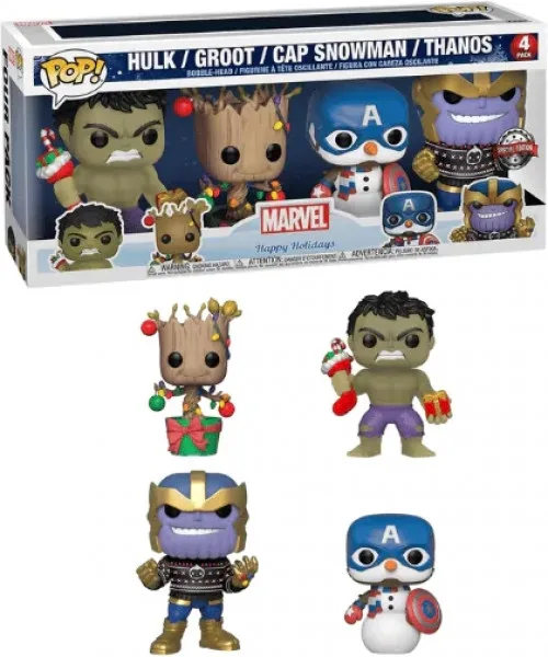 Marvel Holidays Funko Pop Vinyl 4-Pack: Hulk, Groot, Cap Snowman & Thanos van Funko – cover