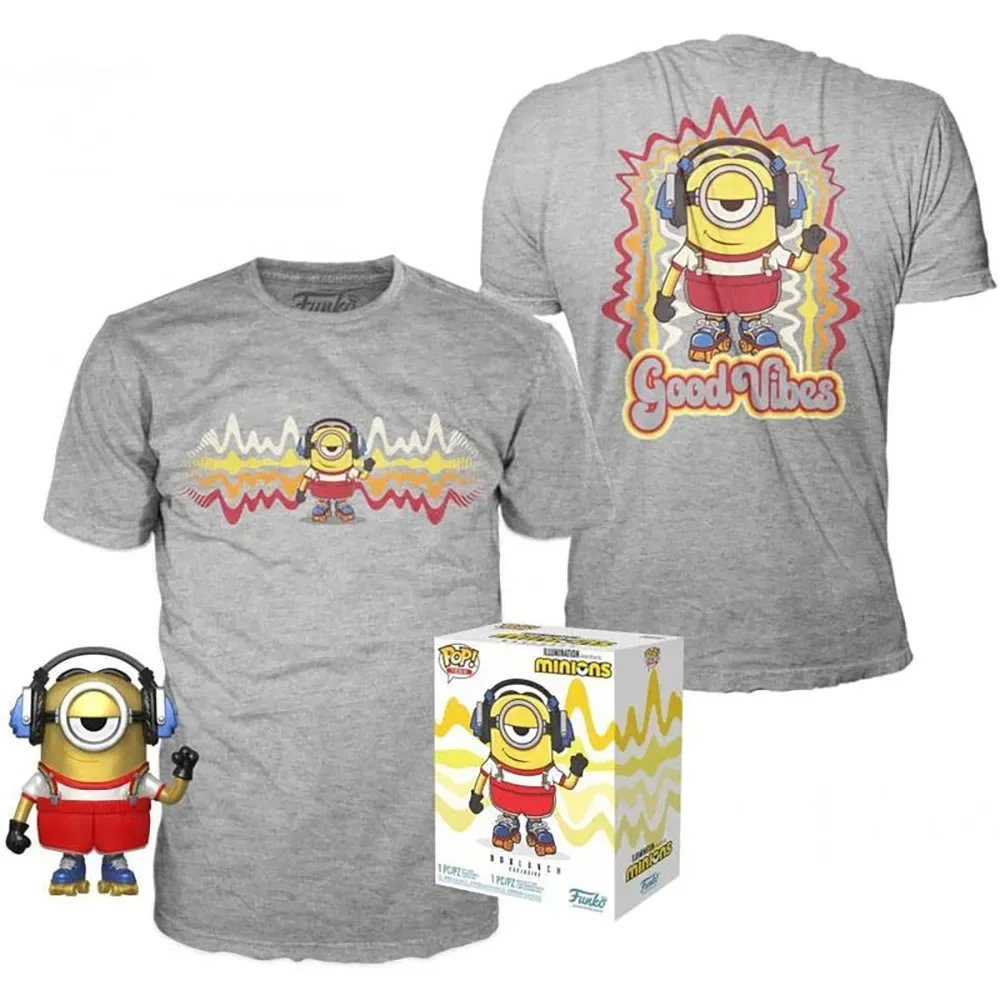 Minions Och T-shirt: Exklusiv Metallisk Rullskridskoåkande Stuart-figur från Funko – omslag