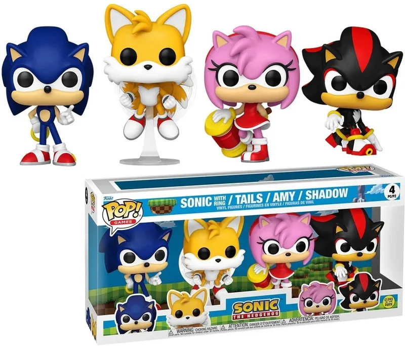 Sonic The Hedgehog Funko Pop Vinyl 4-Pack: Sonic with Ring, Tails, Amy & Shadow (Special Edition) de Funko – jaquette