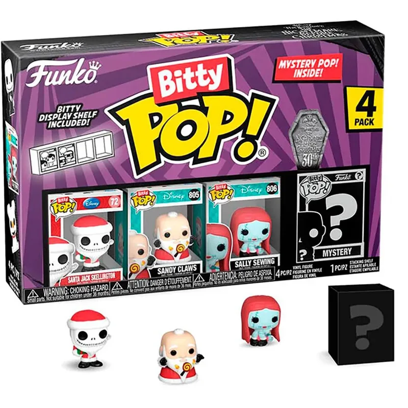 The Nightmare Before Christmas 30th Anniversary Funko Bitty Pop! 4-Pack: Santa Jack Skellington / Sandy Claws / Sally Sewing by Funko – cover 3 of 4