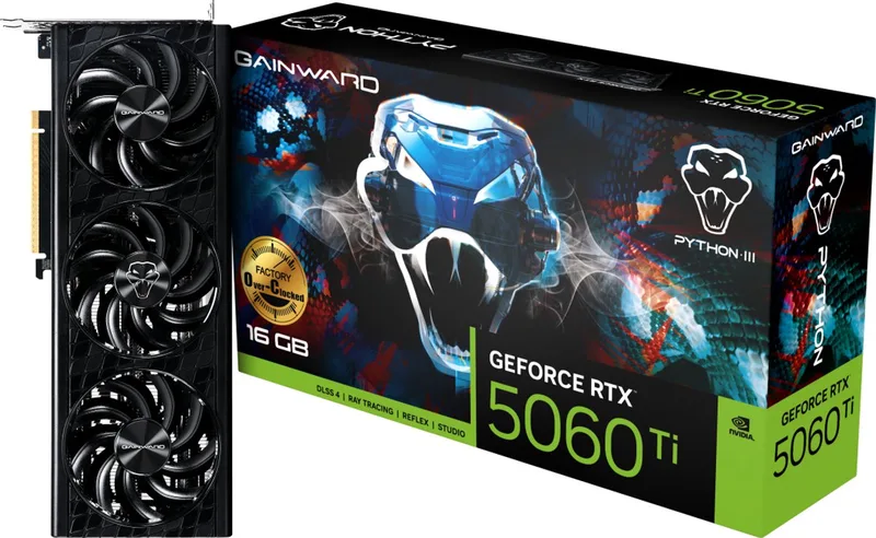 GeForce RTX 5060 Ti Python III OC NVIDIA 16 GB GDDR7 van Gainward, Zwart – cover