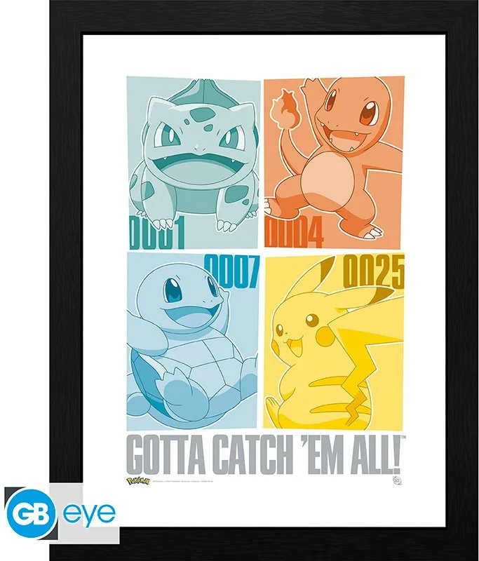 Pokemon Framed Print - Pikachu & Kanto Starters by GB Eye – cover
