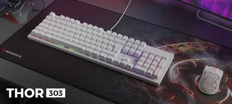 NKG-1879 - THOR 303 - Gaming toetsenbord US LAYOUT RGB BACKLIGHT SILENT SWITCH WHITE HOT SWAP by Genesis, White, US – cover