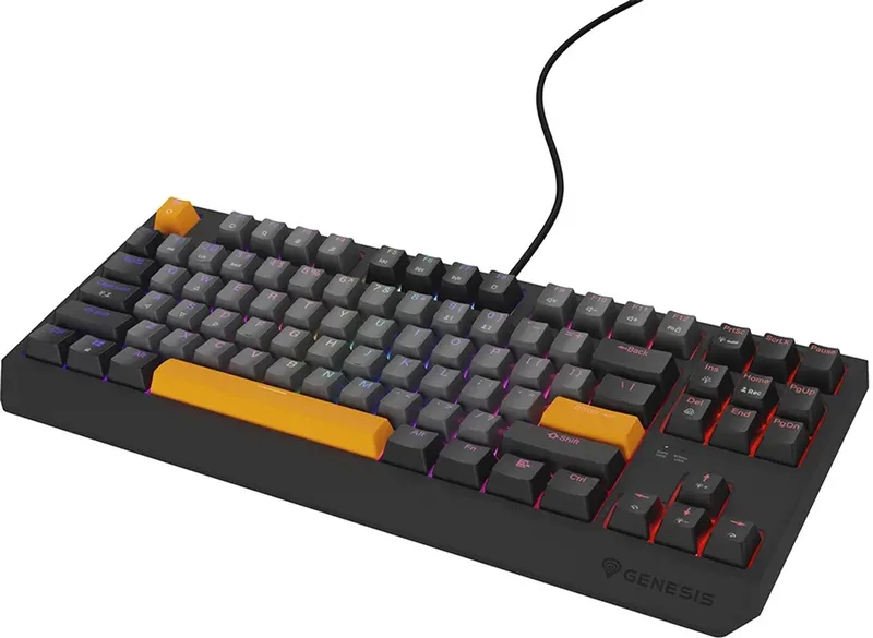 NKG-2082 - Thor 230 TKL toetsenbord - Gaming - Bedraad - Mechanisch - RGB - US - Linear - Android - XBOX One - XBOX Series S - XBOX Series X - PC - PlayStation 4 en 5 - Oranje de Genesis, Noir, US – jaquette