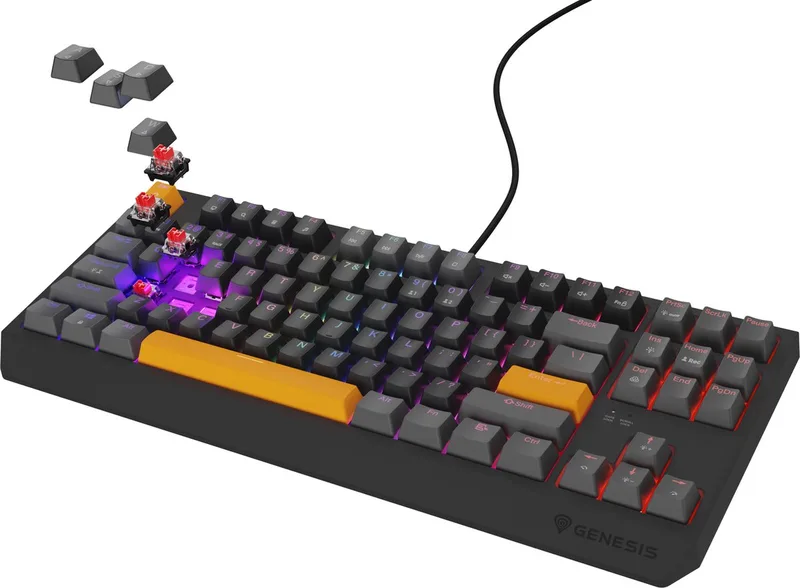 Thor 230 - NKL-2081 TKL toetsenbord Gamen USB - QWERTY Zwart, Grijs, Oranje - Mechanisch - Linear - TKL - XBOX One - XBOX serie S en X - PC - Playstation 4 - Playstation 5 by Genesis, Black, Grey, Orange, US – cover