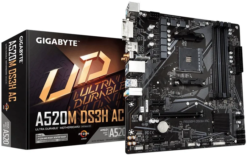 A520 Serie - Moederbord - Ryzen Ondersteuning - Wi-Fi 802.11ac - RGB Fusion 2.0 de Gigabyte – jaquette