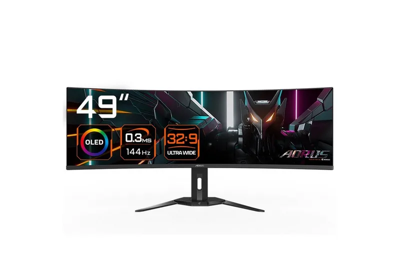 AORUS CO49DQ Curved-Gaming-OLED-Monitor (124,4 cm/49 ", 5120 x 1440 px, DQHD, 144 Hz, FreeSync) by Gigabyte, Black – cover