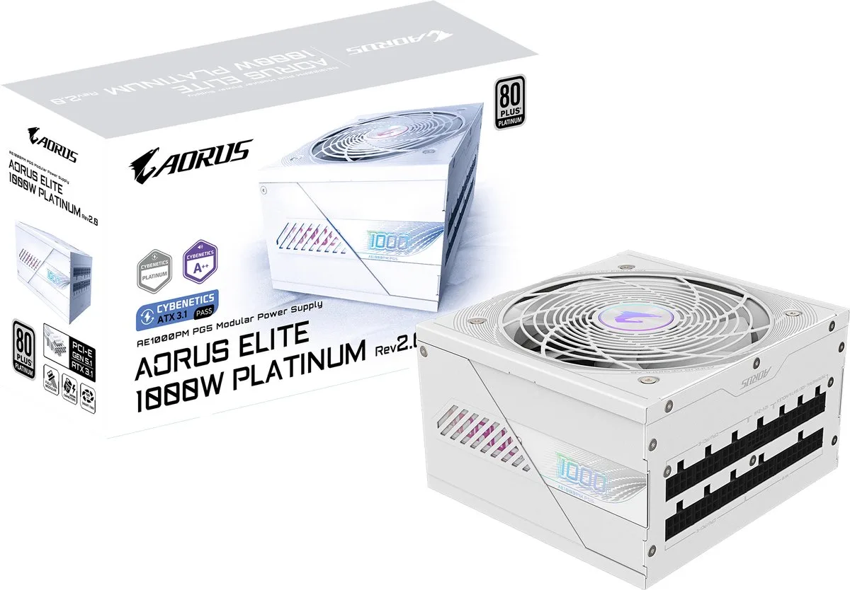 AORUS ELITE P1000W ICE V2 power supply unit 1000 W 20+4 pin ATX ATX fra Gigabyte, Hvid – cover