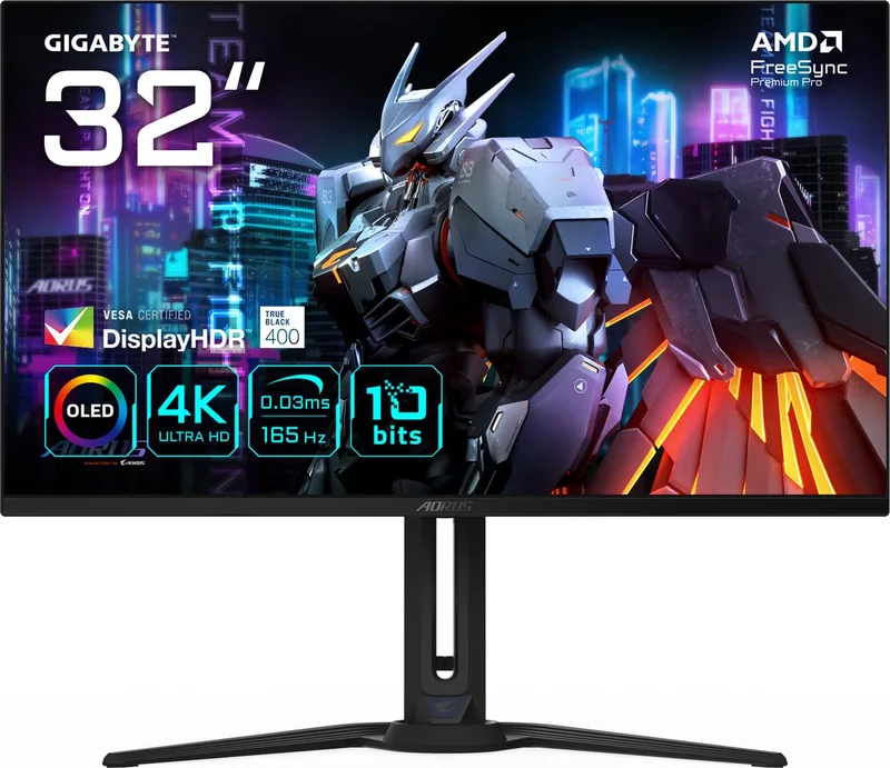 AORUS FO32U - QD-OLED Monitor - 31.5'' - OLED - 3840x2160 (4K) - 165 Hz - 0.03 ms - 250 cd/m² - 1500000:1 - FreeSync Premium Pro by Gigabyte, Black – cover