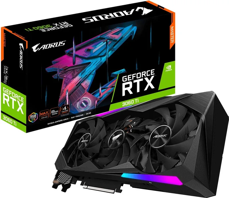 AORUS GeForce RTX 3060 Ti MASTER 8G NVIDIA 8 GB GDDR6 fra Gigabyte, Sort – cover