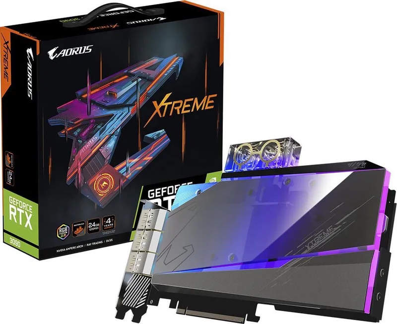 AORUS GeForce RTX 3090 XTREME Waterforce WB 24G - Videokaart - 24 GB GDDR6X - PCIe 4.0 x16 - 3 x DisplayPort, 3 x HDMI de Gigabyte, Noir – jaquette