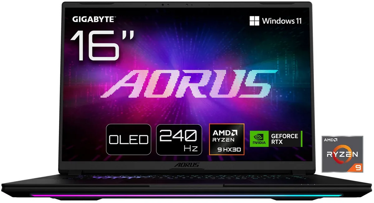 AORUS MASTER 16 6YJM5DEE65SP Gaming-Notebook (40,6 cm/16 Zoll, AMD Ryzen 9 9955HX3D, GeForce RTX 5080, 32 GB, 1000 GB SSD) de Gigabyte, Noir – jaquette