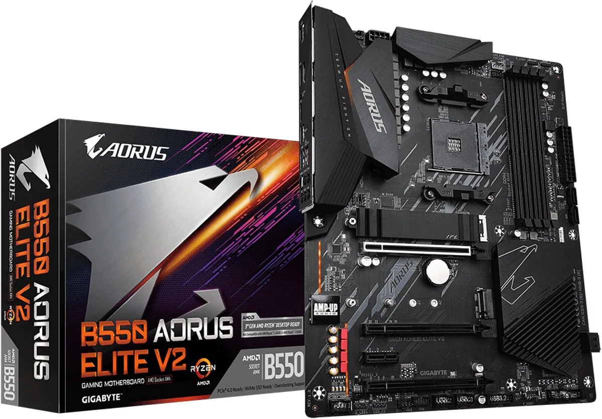 B550 AORUS ELITE V2 moederbord AMD B550 Socket AM4 ATX fra Gigabyte, Sort – cover