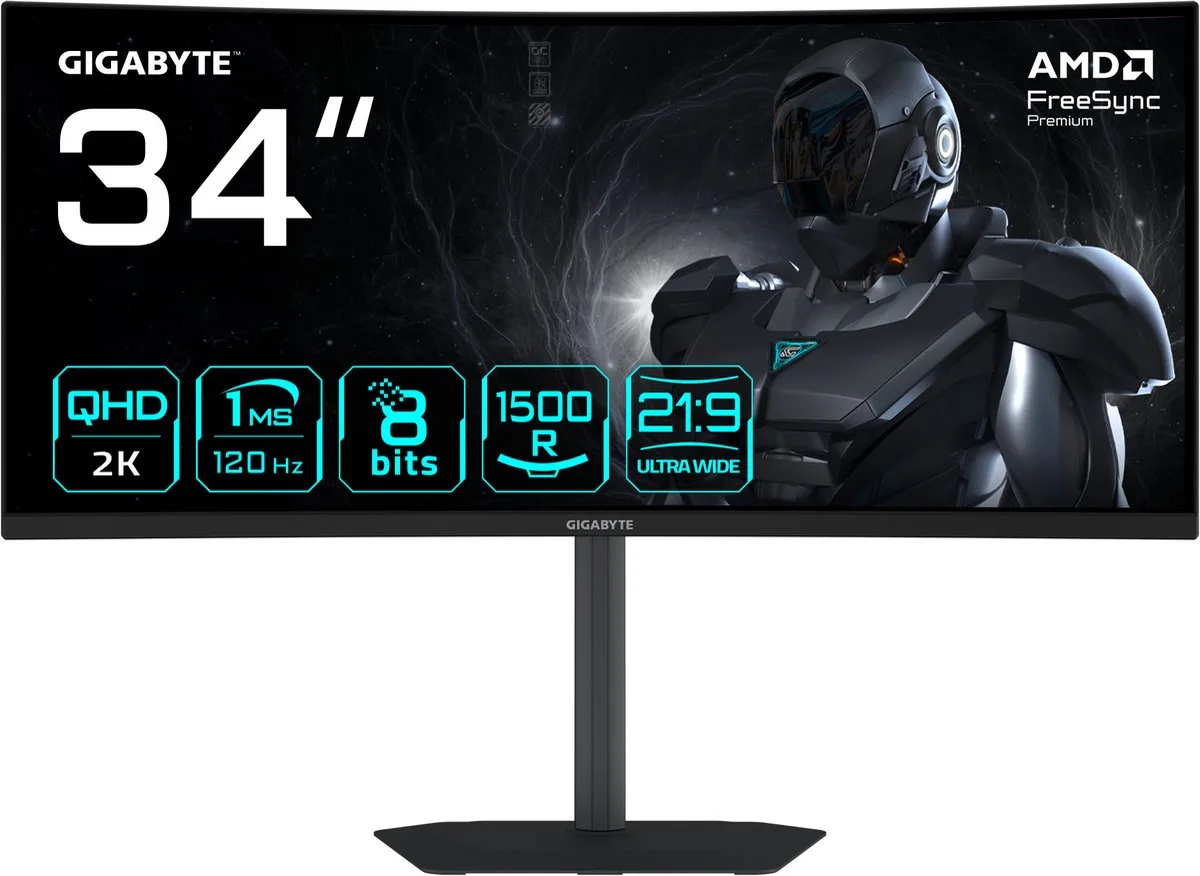 GS34WQCA EK computer monitor 86,4 cm (34") 3440 x 1440 Pixels Wide Quad HD LCD by Gigabyte, Black – cover