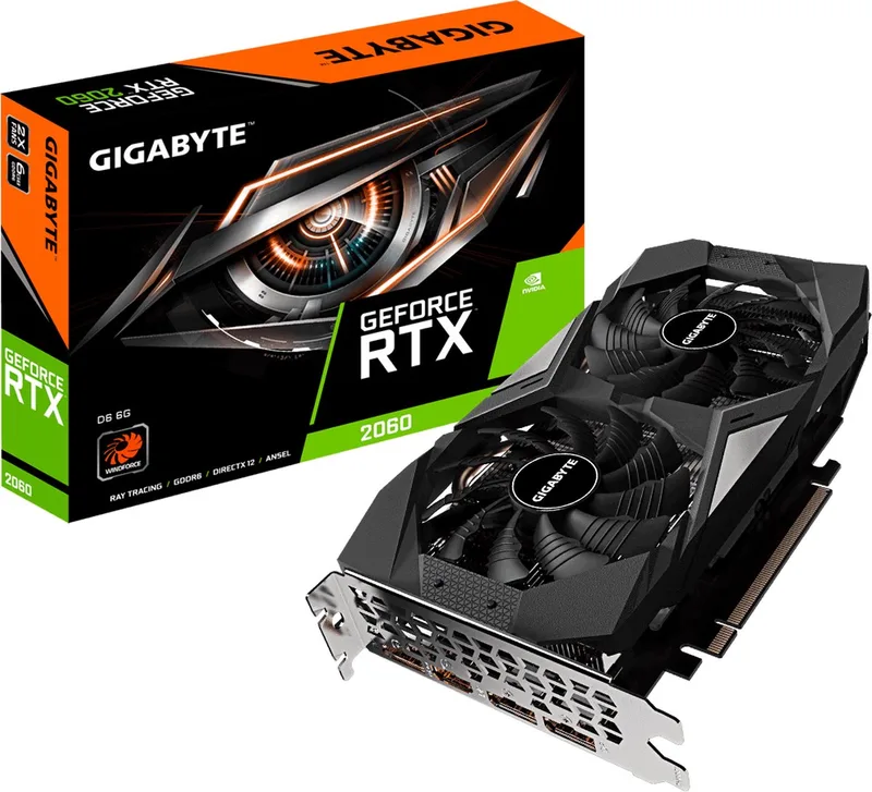 GV-N2060D6-6GD 2.0 Nvidia GeForce RTX 2060, PCIe3.0, 6 GB, GDDR6, 192 bit by Gigabyte, Black – cover