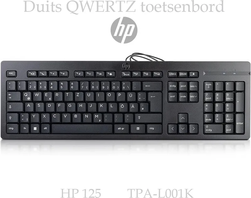 HP 125 toetsenbord - USB bedraad van HP, Zwart, DE – cover