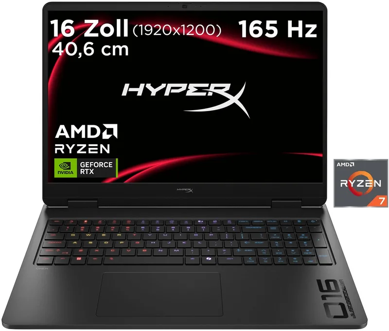 HyperX OMEN 16-ap1290ng Gaming-Notebook (40,64 cm/16 Zoll, AMD Ryzen 9 8940HX, GeForce RTX 5060, 16 GB, 512 GB SSD) de HP, Noir – jaquette