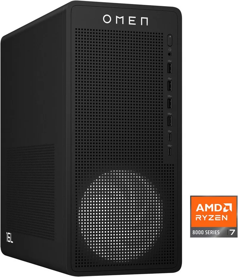 OMEN 16L TG03-0271ng Gaming-PC (AMD Ryzen 7 8700F, GeForce RTX 5060, 16 GB RAM, 512 GB SSD, Luftkühlung) van HP, Zwart – cover