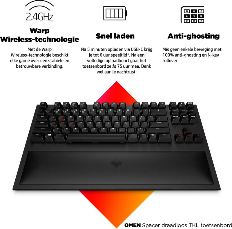 Spacer Draadloos TKL Gaming Toetsenbord 9BU31AA by HP, Black – cover