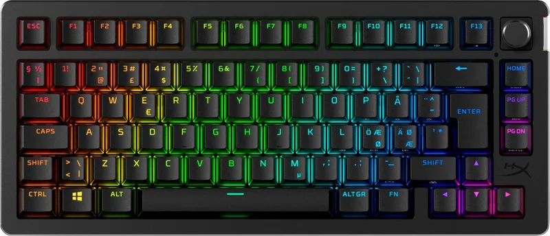 Alloy Rise 75 - Draadloos Gaming Toetsenbord - 75% Layout - Hot-Swappable - RGB - Lineaire Switches - ANSI van HyperX, Zwart, US – cover
