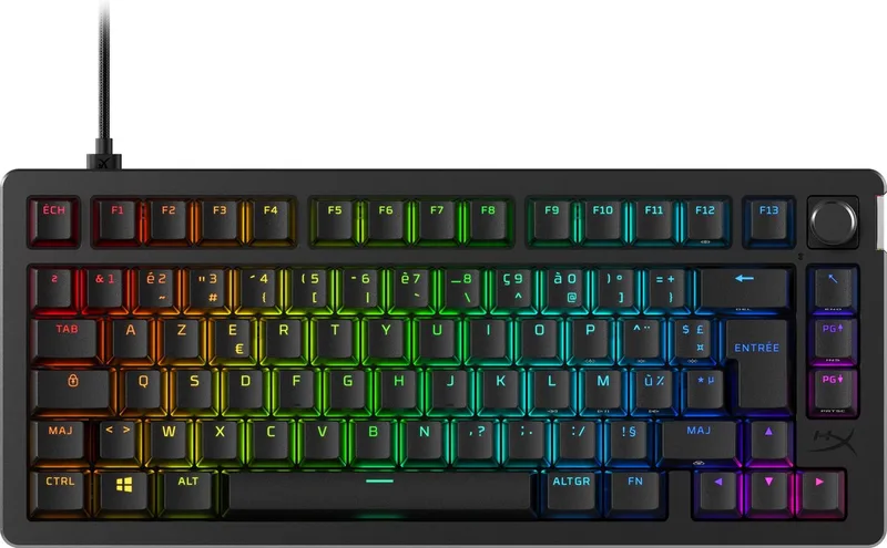 Alloy Rise 75 - Gaming Toetsenbord - RGB - Mechanische Toetsen - FR AZERTY de HyperX, Noir, FR – jaquette