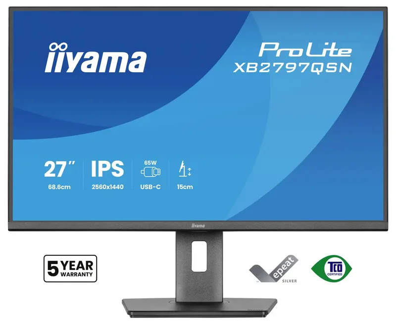 ProLite XB2797QSN-B1 - 27 inch - QHD - IPS - USB-Hub (4x) - Verstelbaar - USB-C Dock by iiyama, Black – cover 2 of 2