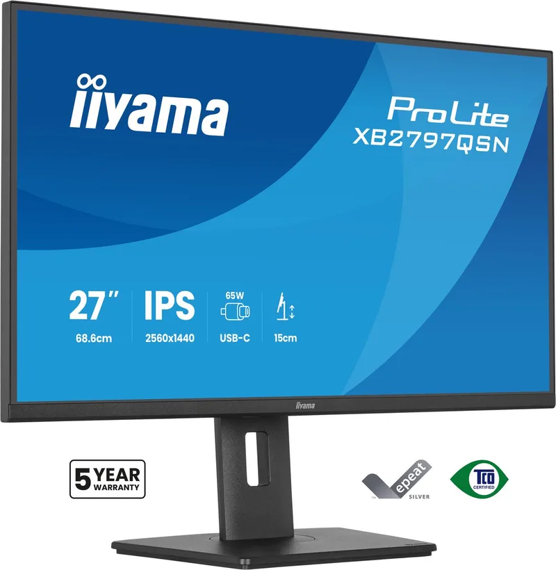 ProLite XB2797QSN-B1 - 27 inch - QHD - IPS - USB-Hub (4x) - Verstelbaar - USB-C Dock van iiyama, Zwart – cover