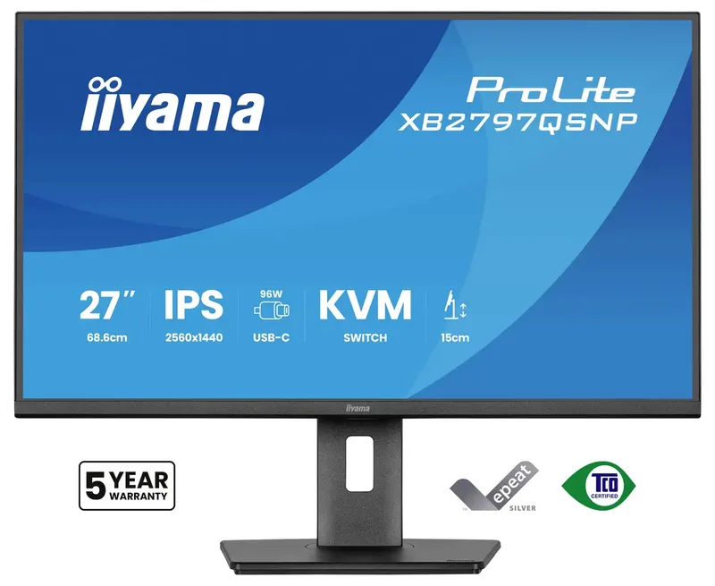 ProLite XB2797QSNP-B1 - 27 inch - QHD - IPS - USB-Hub (4x) - Verstelbaar - USB-C Dock - 96w power delivery by iiyama, Black – cover 2 of 2
