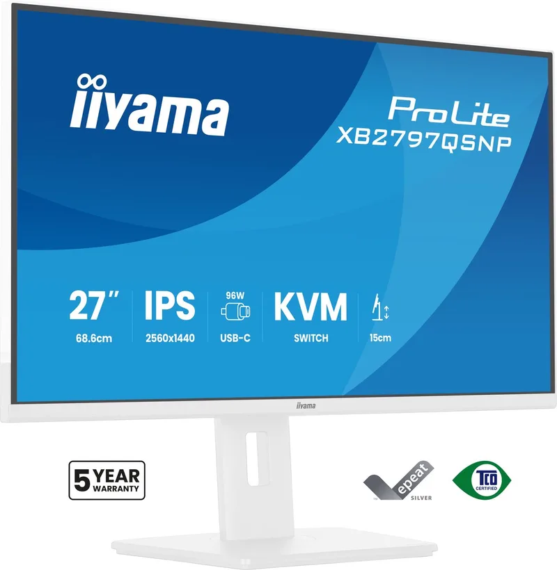 ProLite XB2797QSNP-W1 - 27 inch - QHD - IPS - USB-Hub (4x) - Verstelbaar - USB-C Dock - 96w power delivery van iiyama, Wit – cover