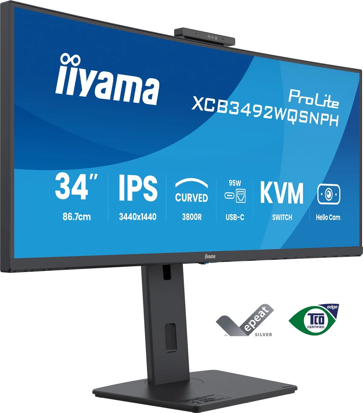 ProLite XCB3492WQSNPH-B1 - 34 inch - WQHD - IPS - USB-Hub (4x) - verstelbaar - Curved - USB-C Dock - Winkdows Hello Cam by iiyama, Black – cover