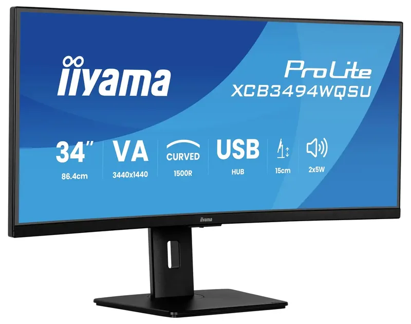 ProLite XCB3494WQSU-B1 - 34 inch - WQHD - VA - USB-Hub (4x) - Verstelbaar - Curved by iiyama, Black – cover 2 of 2