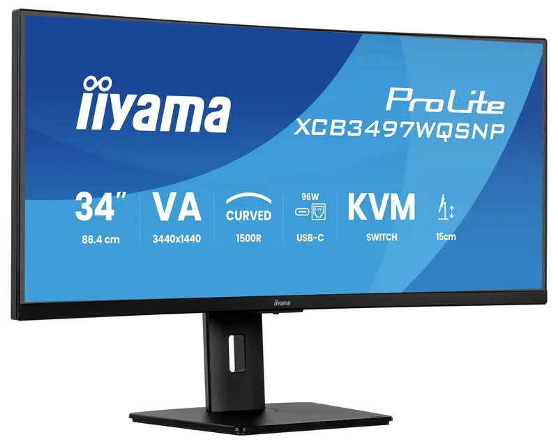 ProLite XCB3497WQSNP-B1 - 34 inch - WQHD - VA - USB-Hub (4x) - Verstelbaar - USB-C Dock - Curved från iiyama, Svart – omslag 2 av 2