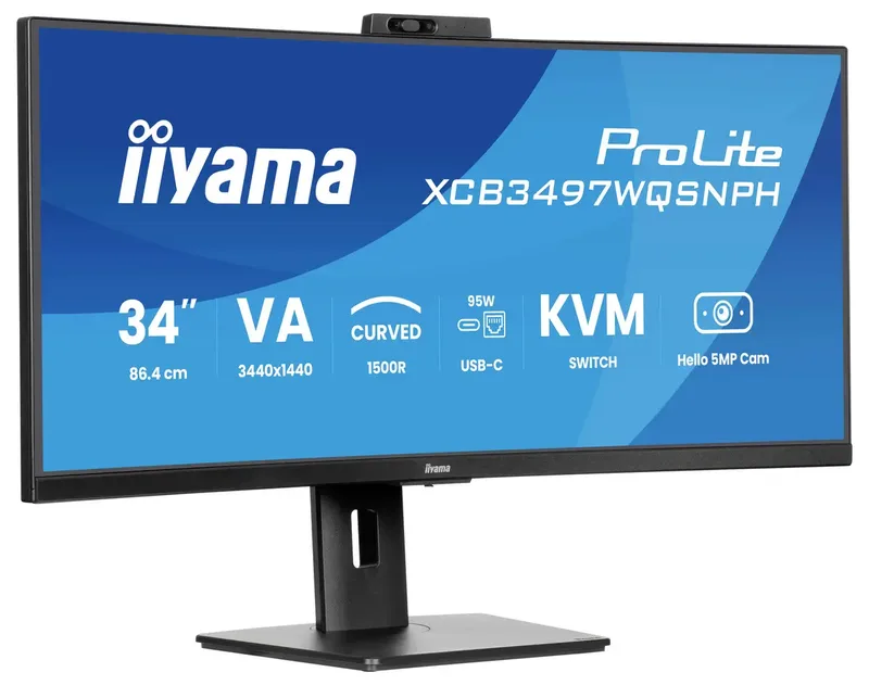 ProLite XCB3497WQSNPH-B1 - 34 inch - WQHD - VA - USB-Hub (4x) - Verstelbaar - USB-C Dock - Curved - Hello Cam by iiyama, Black – cover 2 of 2