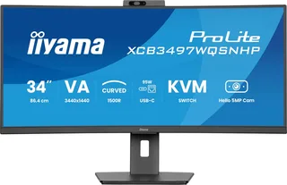 ProLite XCB3497WQSNPH-B1 - 34 inch - WQHD - VA - USB-Hub (4x) - Verstelbaar - USB-C Dock - Curved - Hello Cam by iiyama, Black – cover 1 of 2