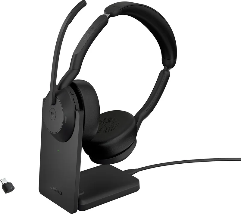 Evolve 2 55 MS Stereo On Ear headset Computer Bluetooth Stereo Noise Cancelling, Ruisonderdrukking (microfo van Jabra, Zwart – cover