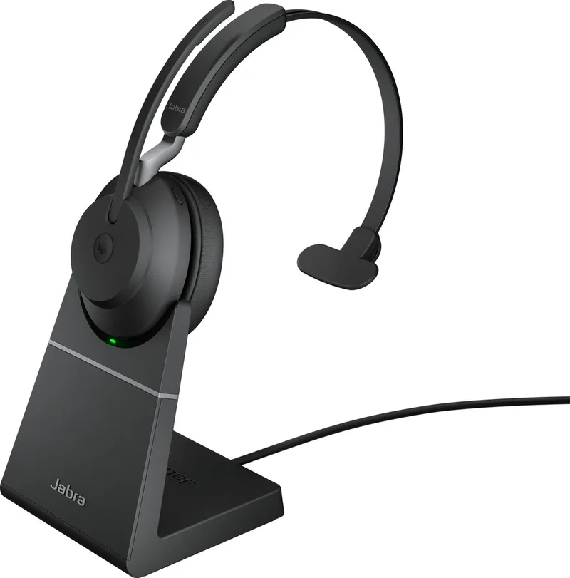 Evolve2 65 MS Mono + Stand - Bluetooth Headset - met standaard - op oor - omkeerbaar - Bluetooth - draadloos van Jabra, Zwart – cover