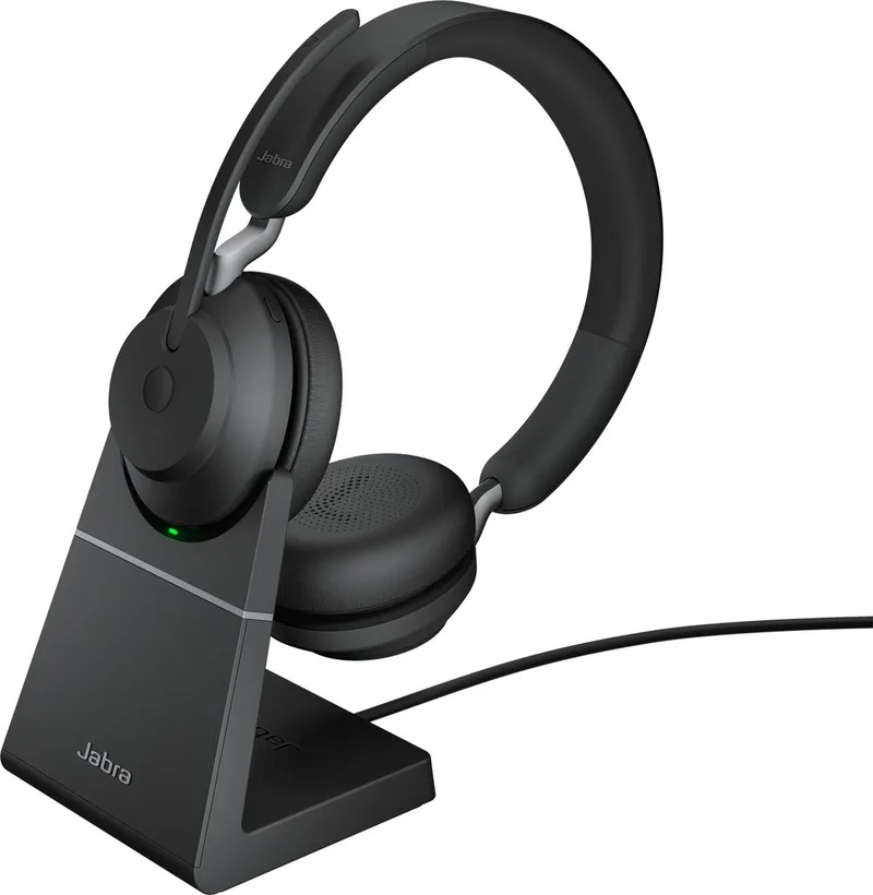 Evolve2 65 UC Stereo + Stand - Bluetooth Headset - op oor- draadloos - USB-C - noise isolating de Jabra, Noir – jaquette