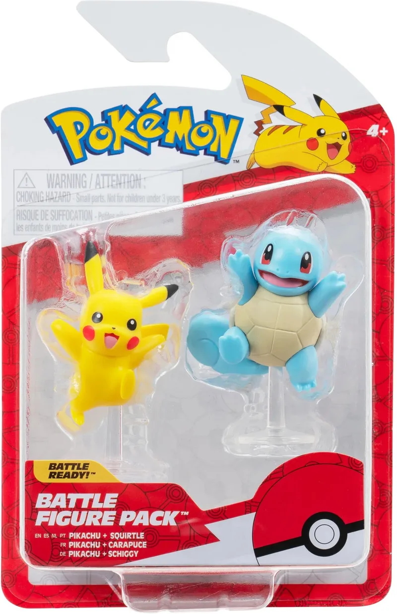 Pokemon Battle Feature Figure - Pikachu & Squirtle de Jazwares – jaquette