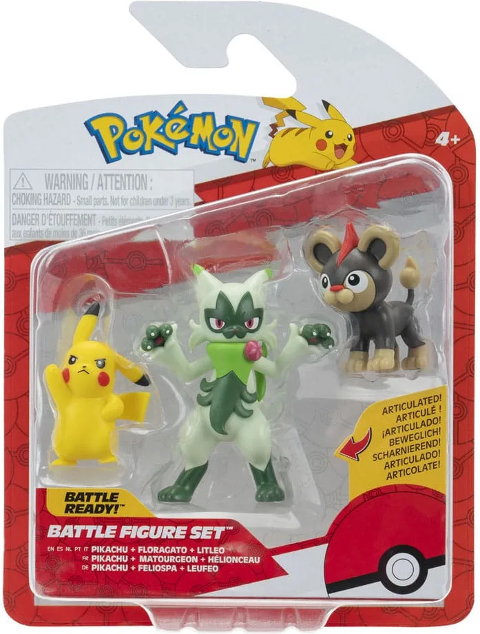 Pokemon Battle Figure Pack - Litleo, Pikachu & Floragato de Jazwares – jaquette