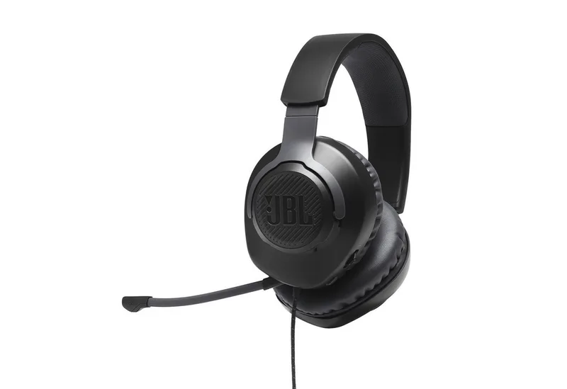 Quantum 100 Gaming-Headset (Mikrofon abnehmbar, kabelgebunden, JBL QuantumSOUND Signature) de JBL, Noir – jaquette